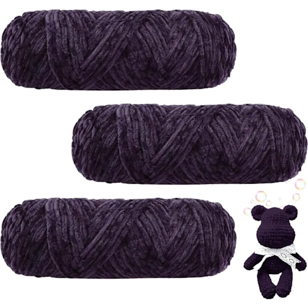 Chenillegarn, Chenillegarn för Virkning, 3 Rullar Garnbollar för DIY Stickning och Virkning, Hantverk Purple