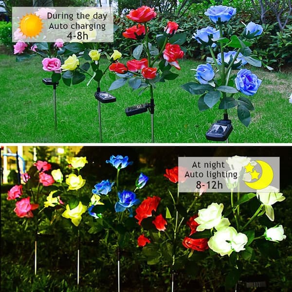 2 stk. LED solros-lys, 7 blomster vandtætte have-lys, udendørs sti-lys white