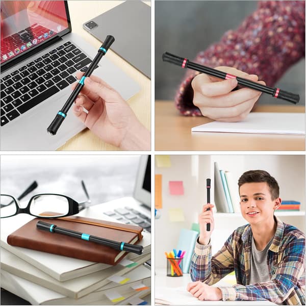 2 stk. Roller Finger Spinning Pen, Refillless Spinning Kuglepen til Børn Studerende Stress Relief Adaptable (Sort og Rød)