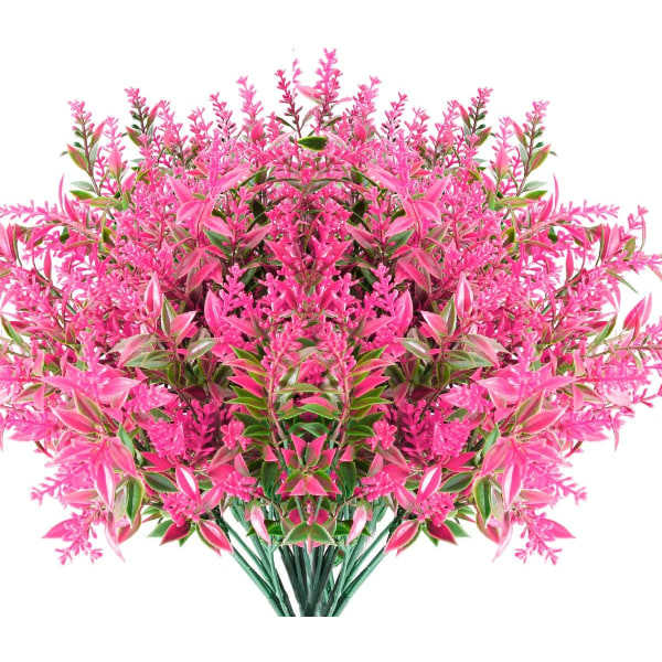 8 buketter kunstig lavendelplanter utendørs UV-beskyttelse falske blomster kunstige planter hage veranda dekorasjon (rosa)
