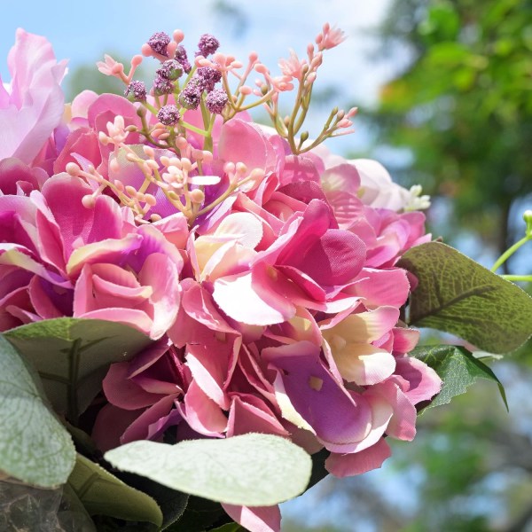 5 stk. Kunstige Hortensia Blomsterbuket, Blomsterdekoration 47cm rose red