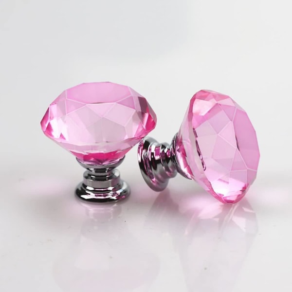 6 st Kristalldörrknoppar, lådknoppar, diamantdrag med skruvar för hemkök kontorslåddekoration, rosa, 30 mm