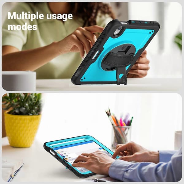 Etui med stativ for iPad mini (2024)/(2021), PC TPE nettbrettdeksel med håndstropp