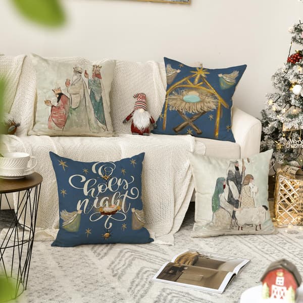 Christmas O Holy Night Jesus Snowflake Putevar, 45 x 45 cm Jule- og vinterdekorasjon for sofa, sett med 4