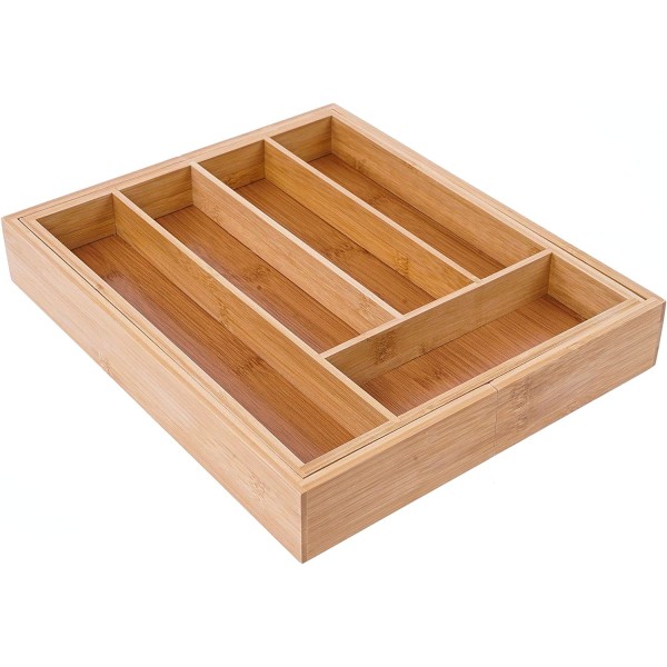 Expanderbar bestickbricka i bambu 33,5 x 28 cm-45 cm