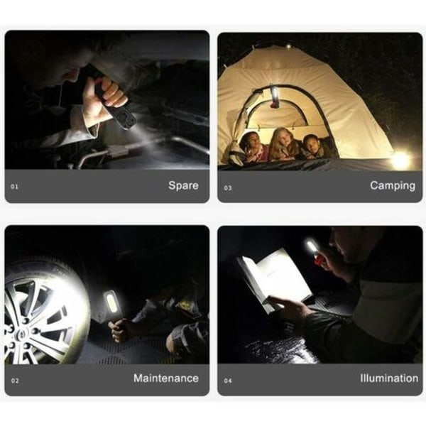 Oppladbar LED arbeidslampe, 2 i 1 inspeksjonslampe med 360 graders rotasjon og 3W COB LED lommelykt med krok for bil | Camping etc