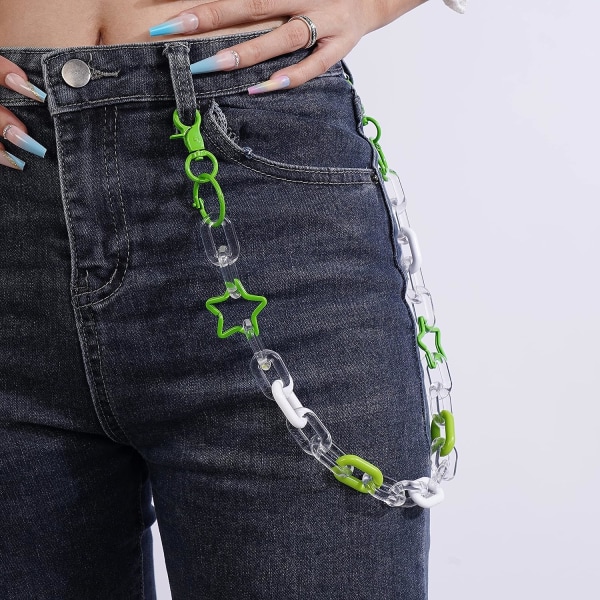 Sød farverig grøn akryl bukser kæde jeans kæde stjerne cirkel ring kæde lomme bukser kæde tegnebog kæder kropssmykker til mænd og kvinder