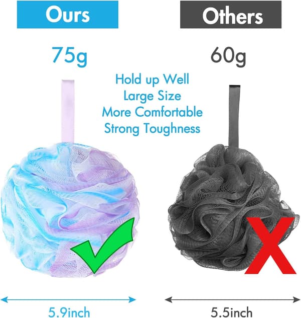 Duschpuff Loofah 75g/st Extra Stor Duschpuffar Duschsvamp Duschscrunchie Kroppspuff Dusch, Set om 4, Blomma Färg