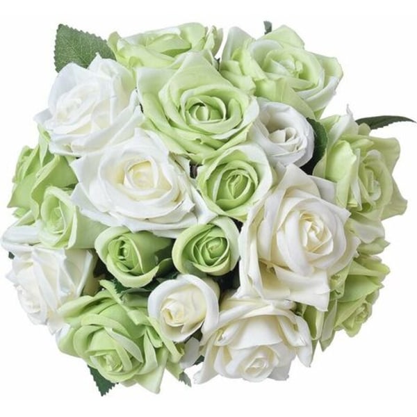 2 st Rose konstgjorda blommor (1-grön med vit, 2 buketter)