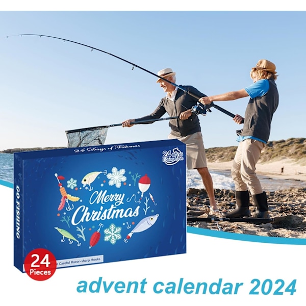 Julekalender for fiske 2024 - 24 fiskefluer, fiskeutstyr for voksne menn gutter, fisketilbehør