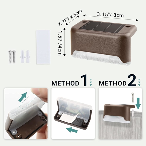 12-pack Solcellsdäckslampor - Bronsfinish - Vattentät - 8*4,5*4 cm - Varmvit - Lämplig för Uppfarter, Uteplatser, Däck, Trappor