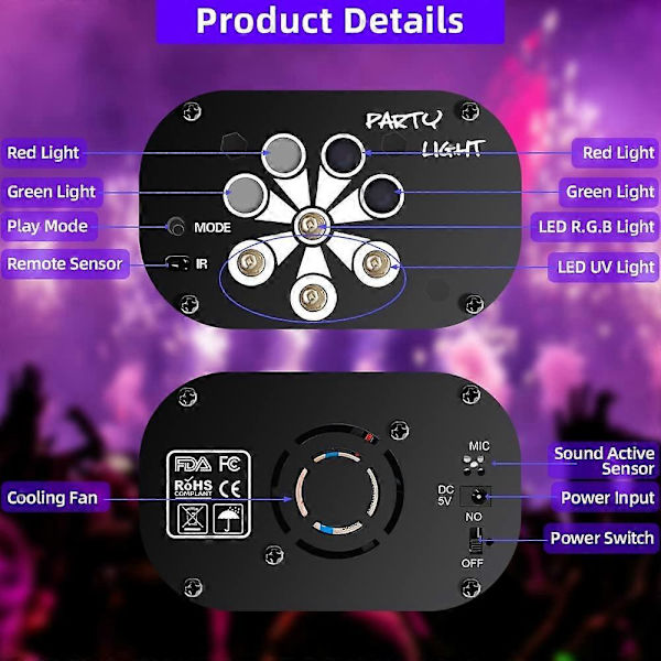 USB Lydaktivert LED Partylys Discolys