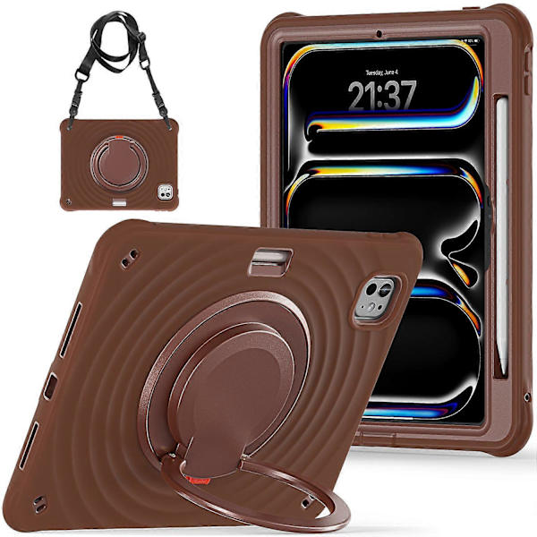Fodral för iPad Pro 11 (2024) med axelrem, stativ, PC+Silikon+TPU Tablettskydd