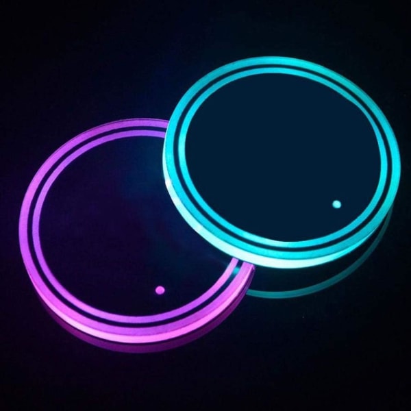 LED-kopphållarlampor, 2st LED-bilunderlägg med 7 färger självlysande kopparmatta, USB laddningsmatta