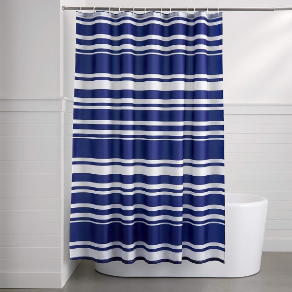 Dusjforheng i stoff - 72 x 72 tommer, for baderom 72''x72'' Navy Blue Stripe