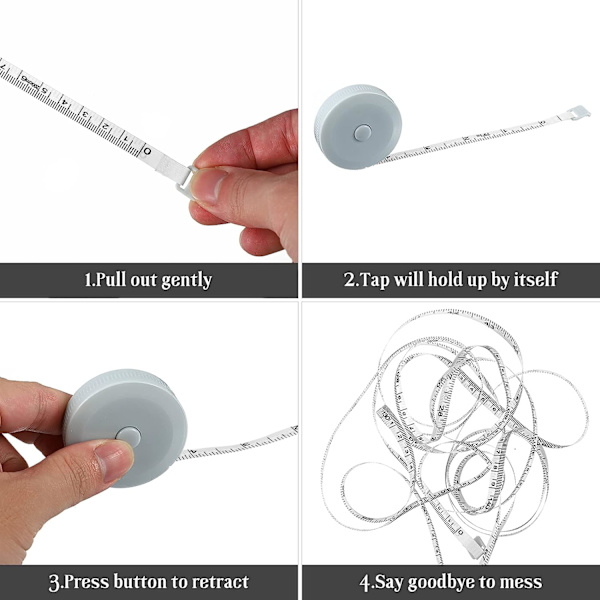 Måttband 3 st 200 cm / 79 tum Syband Måttband Retractable Skräddare Måttband för att mäta längd, bröst, midja