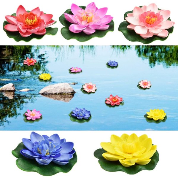 5st Pond Flytande Blommor, Faux Foam Lotus Falska Flytande Dammväxter Realistiska Näckrospaddekorationer, 10 cm