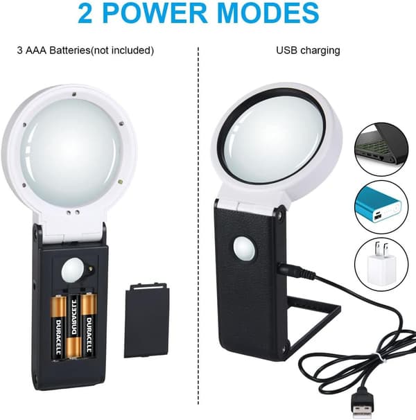 Lighted Magnifier, 6x 25x Foldable Magnifier 5+1 LED og 2 UV Lighted Magnifier Hands Free 2 i 1 Magnifier