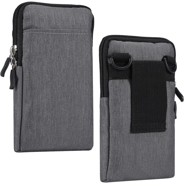 Mobiltelefon skulderhylster, mobiltelefon belteklipsholder, skuldermessengerbag glidelås crossbody grey Small size