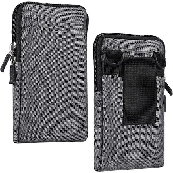 Mobiltelefon skulderhylster, mobiltelefon belteklipsholder, skuldermessengerbag glidelås crossbody grey Small size