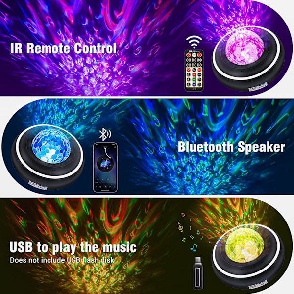 Galaxyprojektor, stjärnhimmel nattljusprojektor med musik Bluetooth-högtalare, takstjärnhimmel