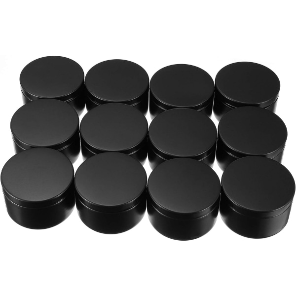 12 st metalljusburkar aluminium burk rund förvaringsbehållare för ljustillverkning kosmetisk tom påfyllningsbar låda (svart)