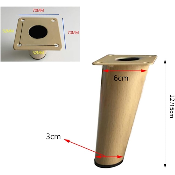 Möbelben, stödben för soffa/TV-skåp, metall, imiterat målat trä, 4 stycken 15CM