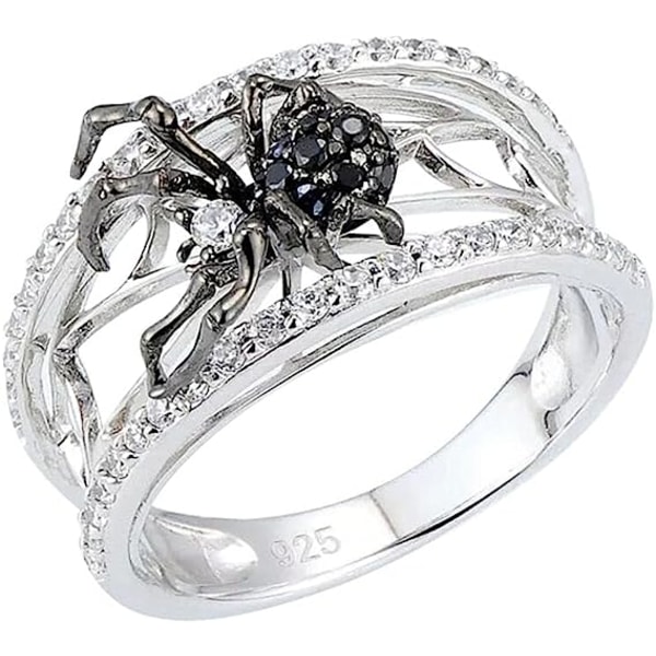 Personality Fashion Creative 925 Sterling Silver tumringar Vintage 3D Black Spider Hollow Ring