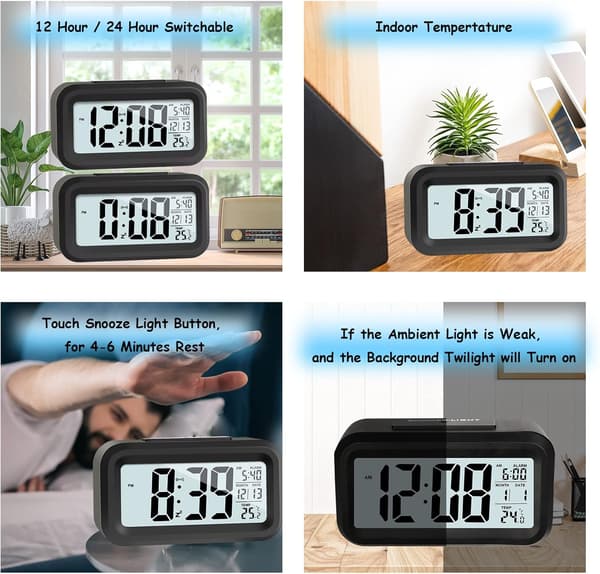 LCD Digital Klocka Väckarklocka, Reseväckarklocka med Temperatur Datum Snooze