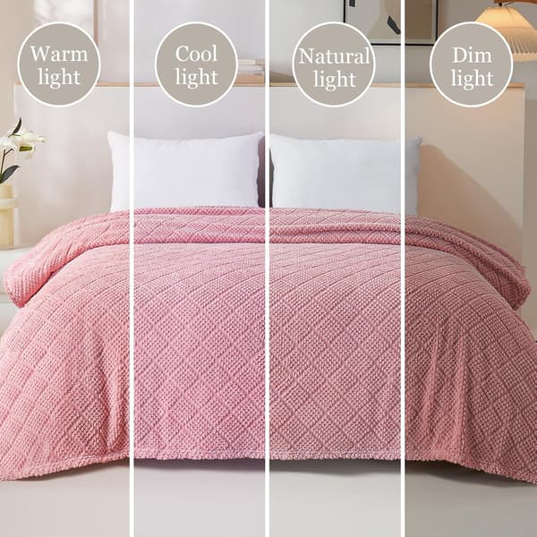 Mykt jacquard-pledd til sofa, 130x150 CM, vaffelpledd, lett og koselig sengeteppe, helårs, luftig mikrofiber, rosa 130*150CM Pink