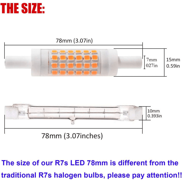 R7S LED 78mm himmennettävä lämmin valkoinen 2700K 5W J78 LED-lamppu 450lm korvaa 50W halogeenilampun valonlähde 230V 83 Ra, 2 kpl [Energialuokka E]