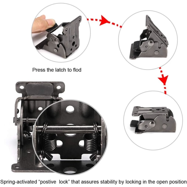 Sammenleggbar brakett, selv-låsende hengsel maskinvare med skruer låseforlengelsesstøtte for bordben, 4-pakning