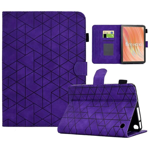 A9 Etui til Amazon Fire HD 10 (2023) med Kortlommer, Stativ og Rombeformet Læder Tablet Cover