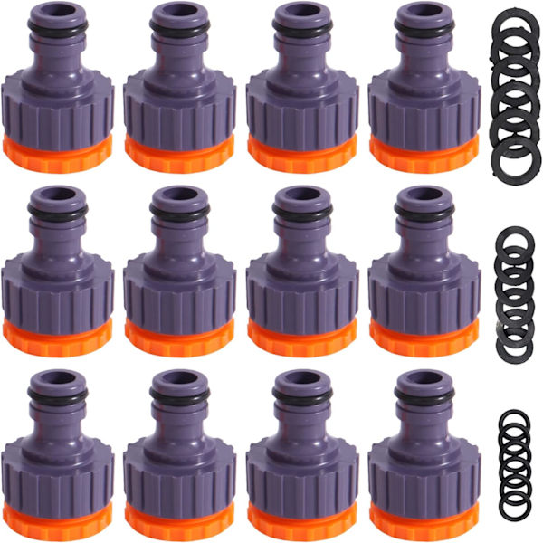 3/4\" & 1/2\" BSP 2-i-1 Plast Udendørs Have Slangehane Fitting Gevindhane Adaptere Pakke med 12 (Leveres med 18 Erstatningsferrules)