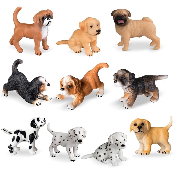 10-delad hundstaty lekset, realistiska detaljerade plastvalpdockor, fordonsdekorationer Handmålad realistisk hund