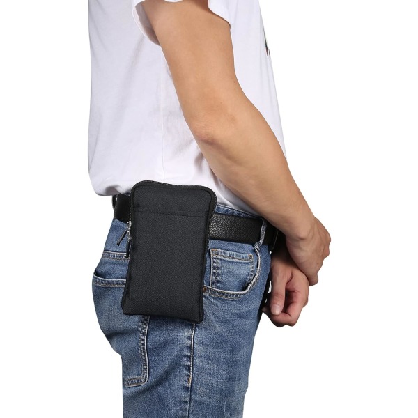 Mobiltelefon skulderhylster, mobiltelefon belteklipsholder, skuldermessengerbag glidelås crossbody black Small size