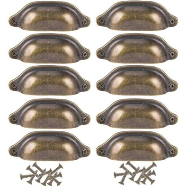 Pakke med 10 dekorative dørhåndtak for møbelskuffer 98mm - Bronse