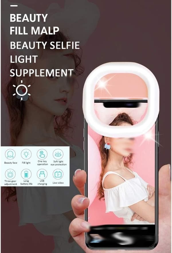 LED Selfie Ring Light Belysningsring Blixtar (Färg: Rosa)