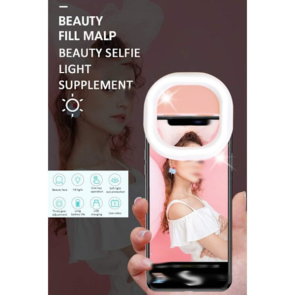 LED Selfie Ring Light Lighting Ring Flashes (Farge: Rosa)