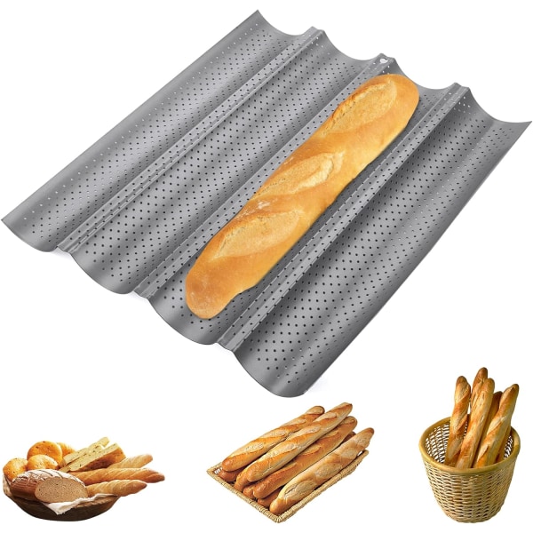 Baguettebakplåt, Perforerade franska baguettformar för 4 baguetter silver