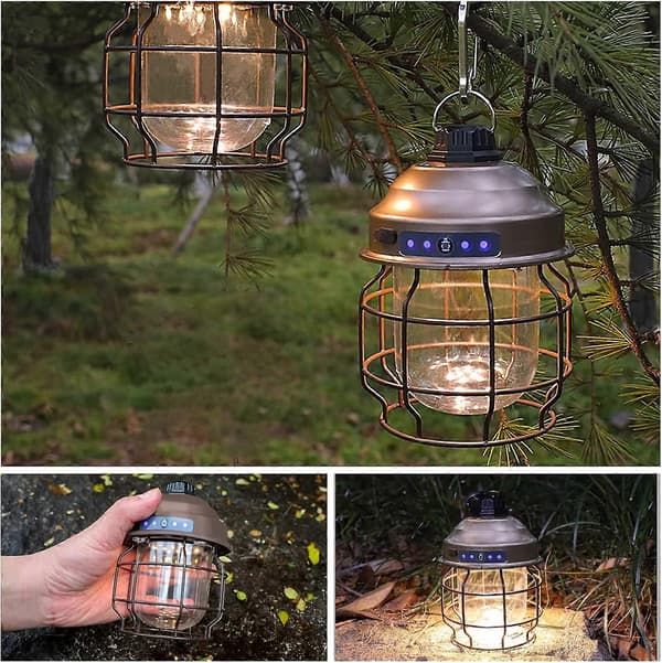 Utendørs LED Campinglampe, 3600mAh Batteri med 3 Lysmoduser, Brun