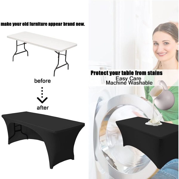 Stretchbare duker 6ft for rektangulære bord med åpen rygg, tilpassede Spandex rektangulære uteplassbordtrekk