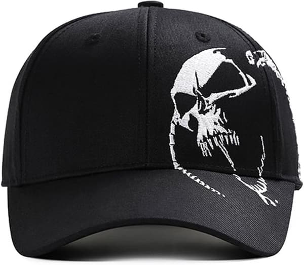 Men's Baseball Cap, Bomull Utendørs Sports Cap Cool Skull Back Button Cap Menn Kvinner