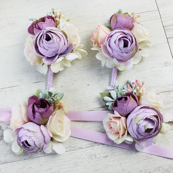 2-pack - Handgjorda konstgjorda pionar handledsblommor och manschettknapp för bröst