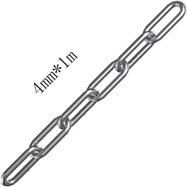 Sterk og robust rustfritt stålkjede, med sveisede stållenker, 4 mm - 1 meter