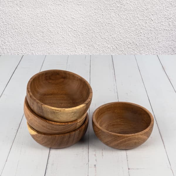 Acacia Trä Fruktskål Mat Serveringsfat Matsalsdekor Absolut Vacker med Ditt Kök (Set om 4) (10X6CM)