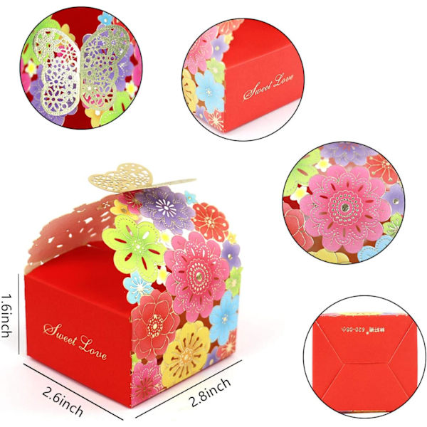 50 stk./sæt Blomster Sommerfugl Hul Slikæske Cookie Gaveæsker Romantiske Bryllupsgaver Søde Chokoladeæske Festartikler Multicolor 8*7*6.5CM