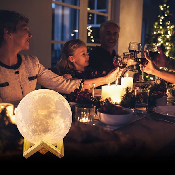 3D Månlampa 16 Färger Lampa med Trästativ/Fjärrkontroll/Touchkontroll Gåva till Flickor och Flickvänner Diameter 13cm