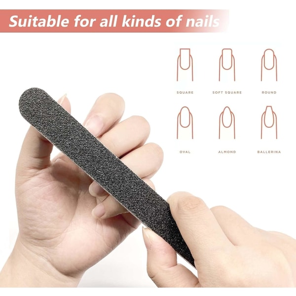3-pack nagelfil, 100/180 grit Professional Emery Boards nagelfilspaket, återanvändbar nagelfil för akrylnaglar och naturliga naglar, svart