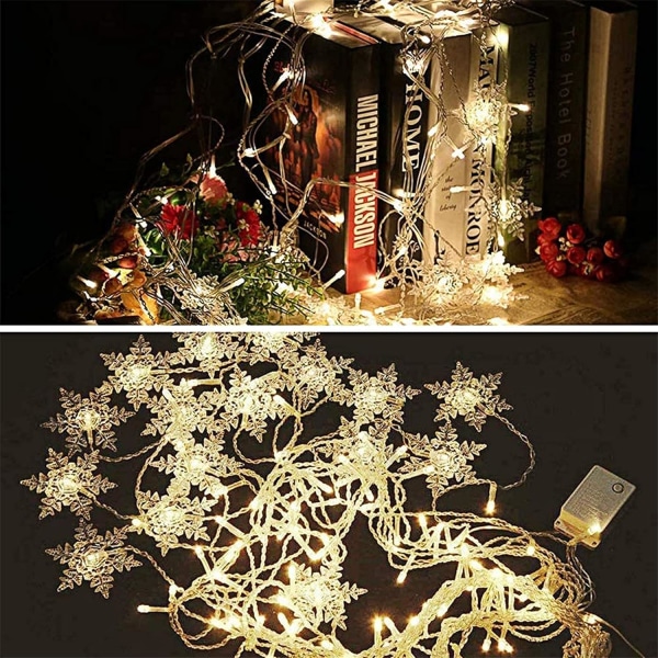 Lysstreng, LED Stjerner, Lysstreng, 96 LED, 4m, Julelys med Stikkontakt, 8 Tilstande, Lys til Juletræ, Gardin, Have, Fest, Varmt Hvidt